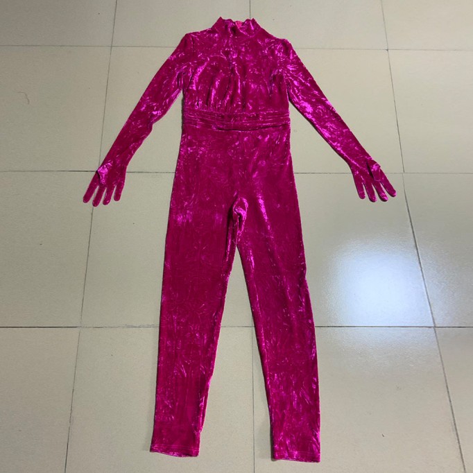 High Neck Long Sleeve Plain Bodycon Jumpsuit